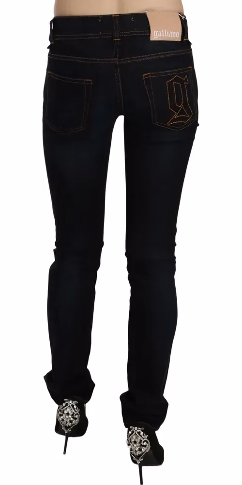John Galliano Dark Blue Mid Waist Slim Fit Denim Casual Pants Jeans