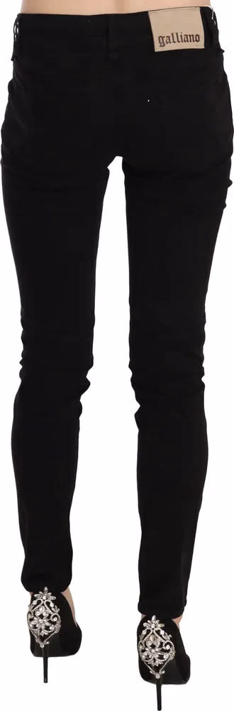 John Galliano Black Mid Waist Slim Fit Skinny Denim Casual Pants Jeans