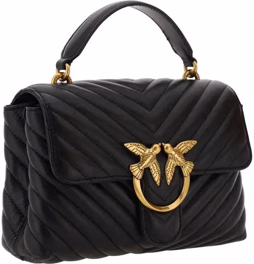 PINKO Black Calf Leather Bos Taurus Handbag