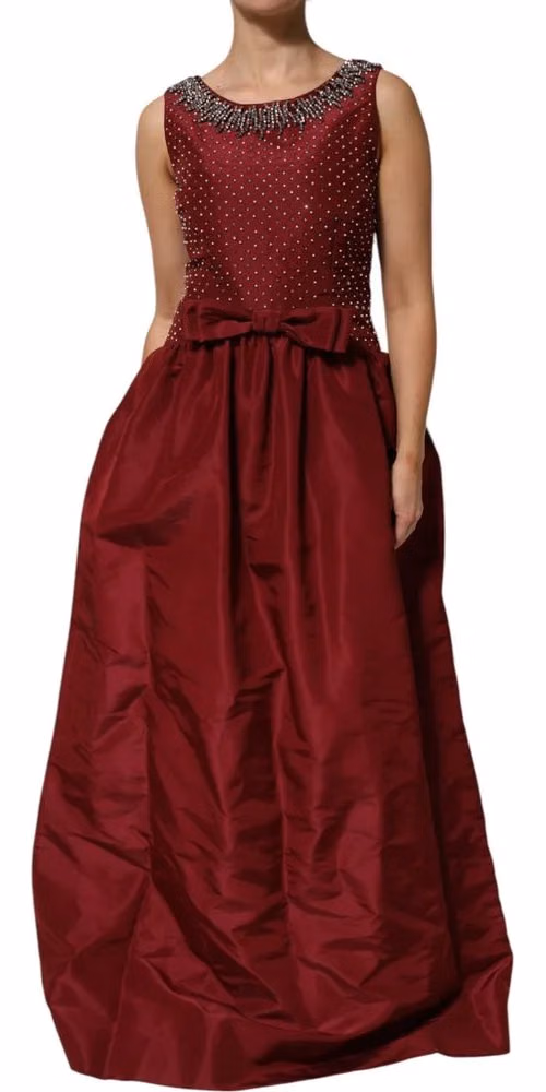 Dolce & Gabbana Burgundy Silk Beaded Evening Gown Dress