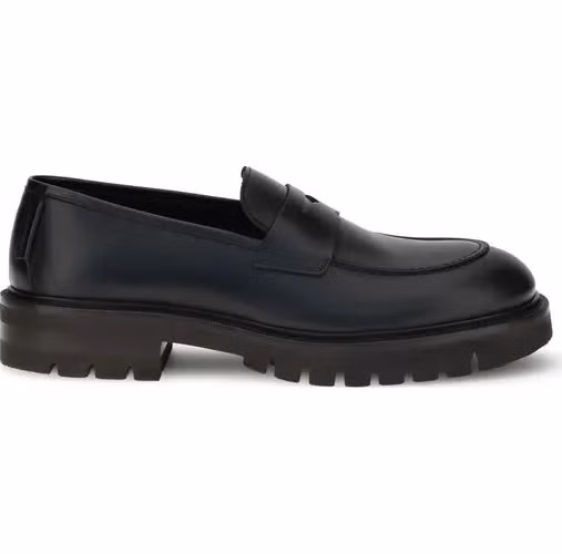 Ferragamo Black Calf Leather Bos Taurus Slip-On Loafers