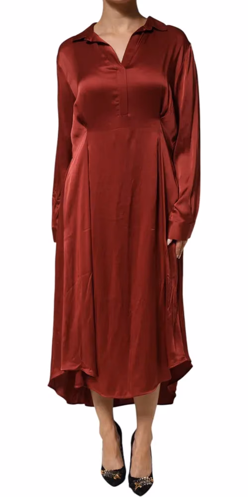 Fabiana Filippi Burgundy Acetate Viscose Satin Long Dress