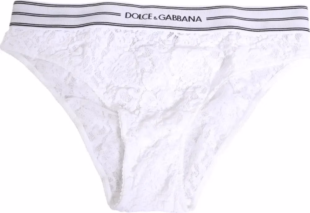 Dolce & Gabbana White Lace Slip Brief Logo Waistband Underwear