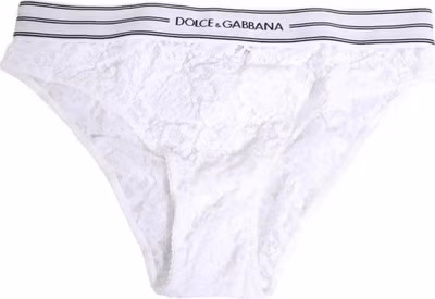 White Lace Slip Brief Logo Waistband Underwear