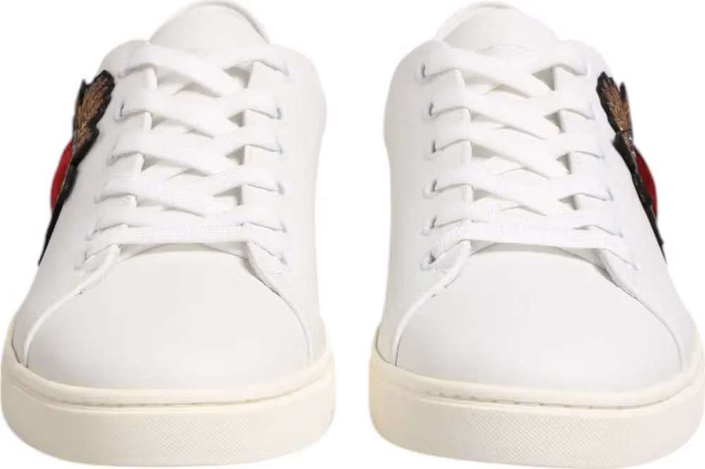 Dolce & Gabbana White Leather Sacred Heart Patch Sneakers Shoes