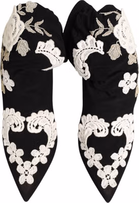 Black White Embroidered Jersey Stiletto Boots Shoes
