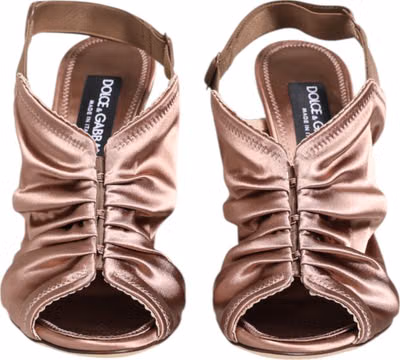 Bronze Satin Ruched Slingback Sandals Shoes