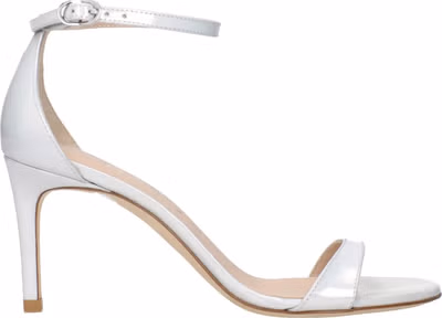 White Leather Stiletto Heel Sandals