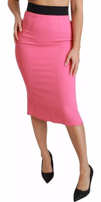 Pink High Waist Pencil Cut Midi Skirt