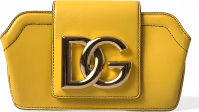 Yellow Smooth Leather DG Logo Clutch Crossbody Case Bag