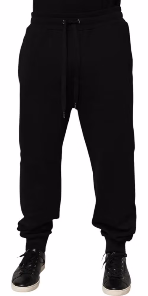 Dolce & Gabbana Black Cotton Drawstring Logo Sweatpants Pants