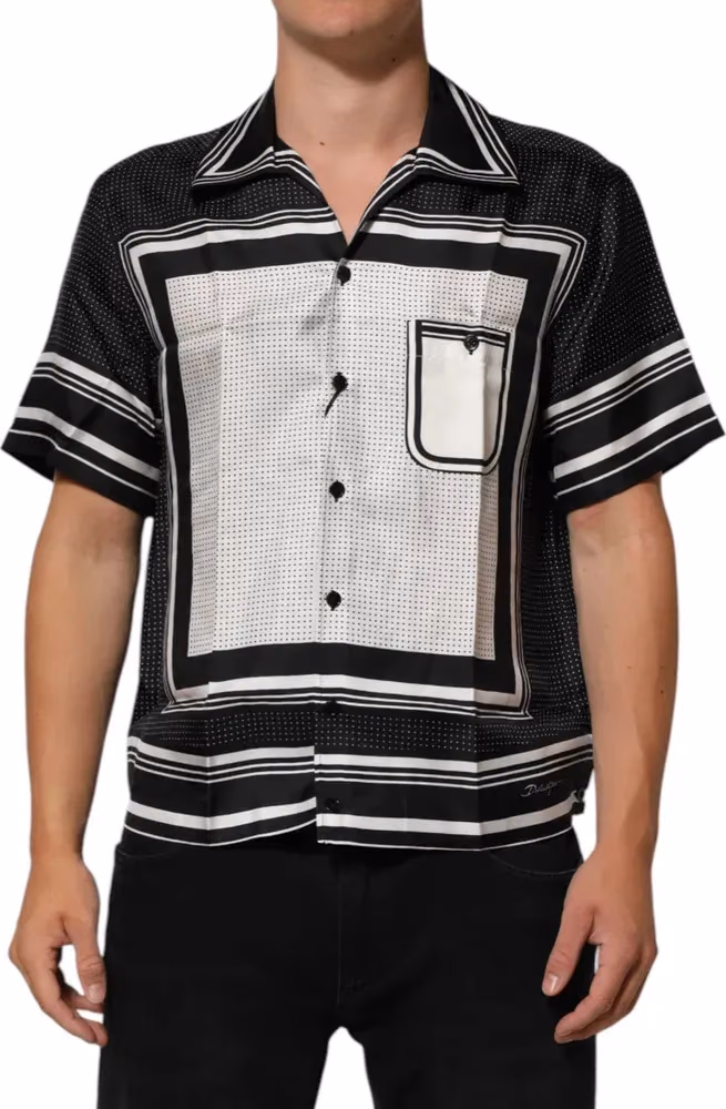 Dolce & Gabbana Black White StripeDot Print Casual Polo Shirt