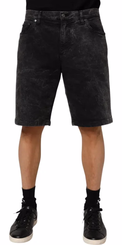 Dolce & Gabbana Black Cotton Mid Waist Denim Men Bermuda Short