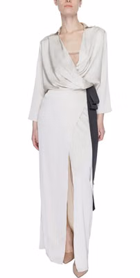 Beige Polyester Long Dress