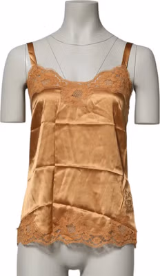 Brown Floral Lace Silk Satin Tank Lingerie Underwear