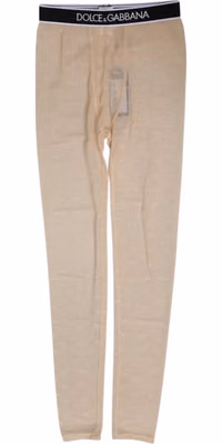 Beige Nylon Logo Lace Leggings Pants Underwear