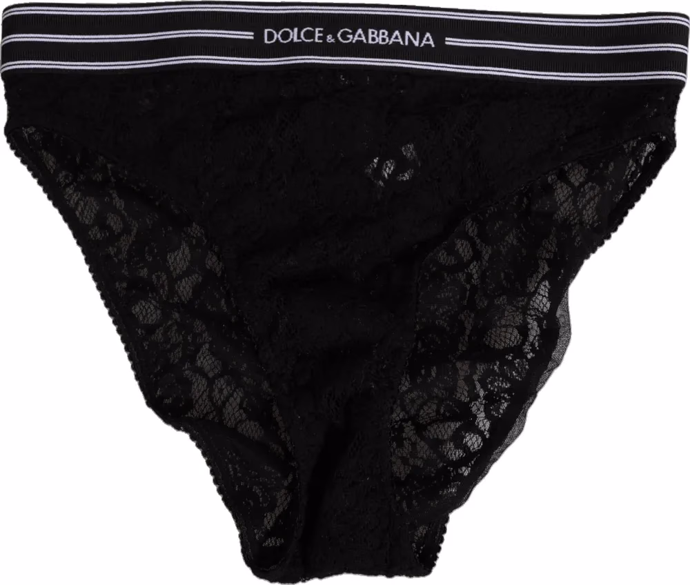 Dolce & Gabbana Black Lace Slip Brief Logo Waistband  Underwear