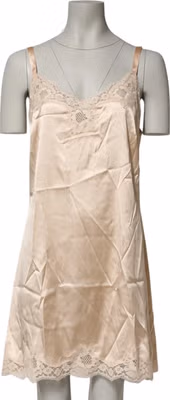 Nude Chemise Lingerie Silk Blend Lace Trim Dress