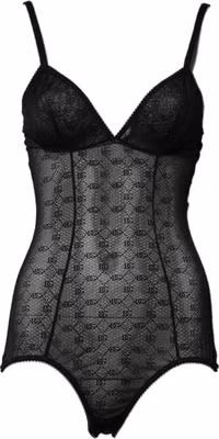 Black Nylon Stretch Bodysuit Lingerie Underwear
