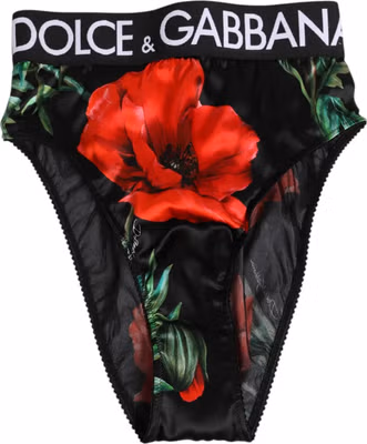 Black Floral Silk High Waist Panty Underwear