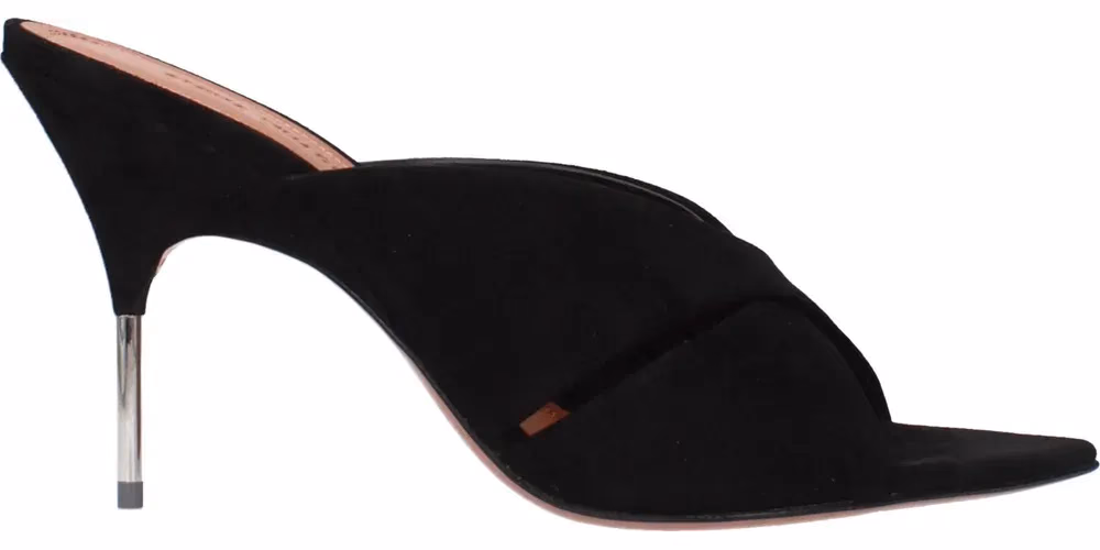 Amina Muaddi Black Leather Stiletto Heel Sandals