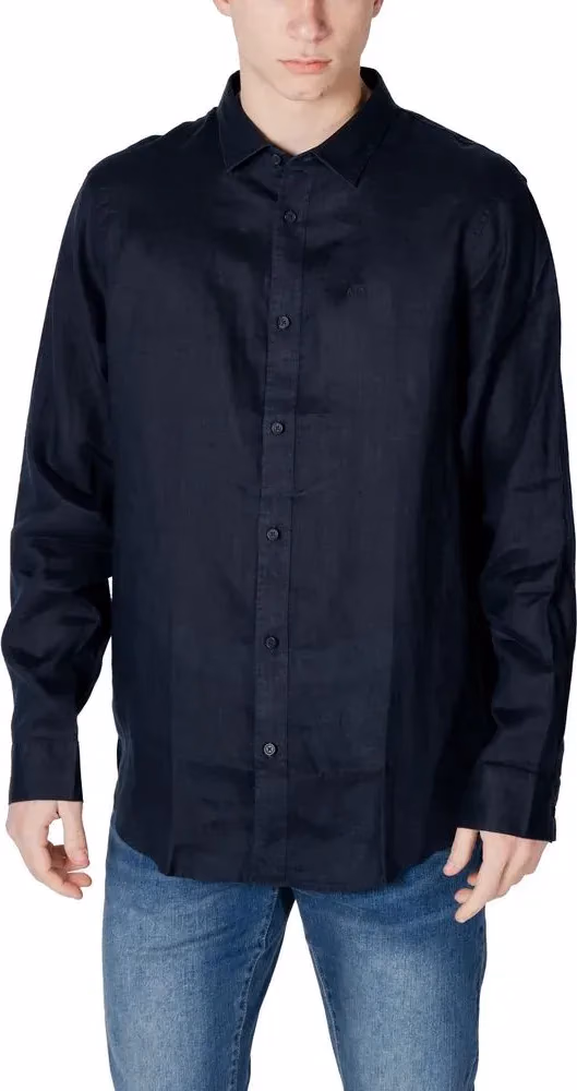 Armani Exchange Blue Linen Dress Shirt