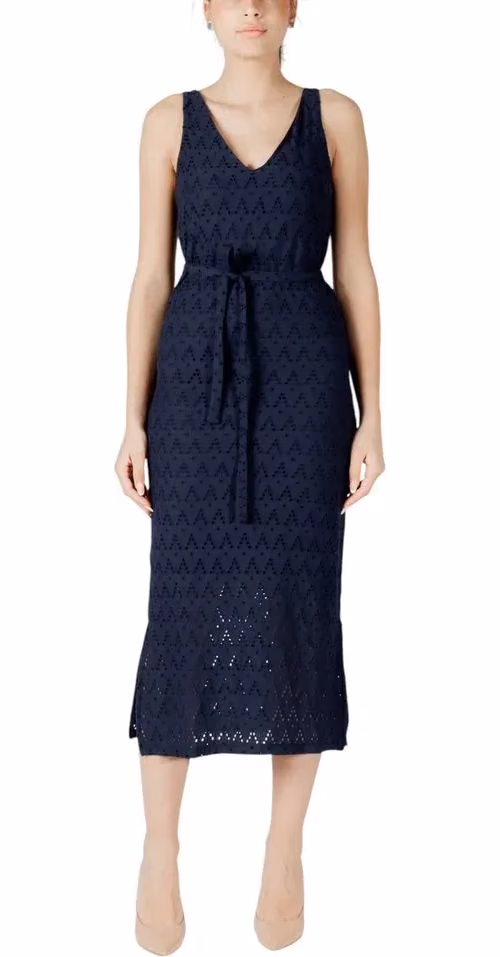Vila Clothes Blue Recycled Polyester Midi Dress