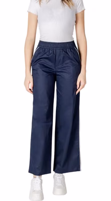Blue Cotton Casual Pants