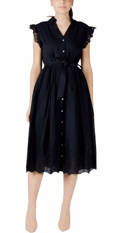Vila Clothes Black Cotton Midi Dress