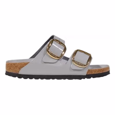 Gray Leather Flat Sandals