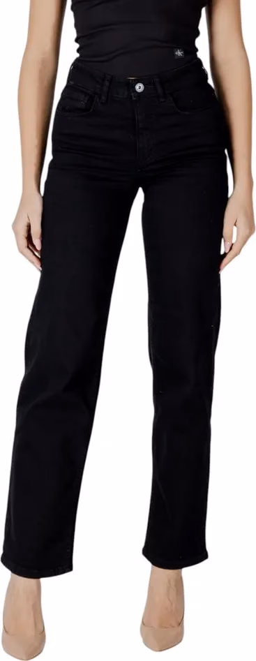 ICHI Black Cotton Relaxed Fit Jeans