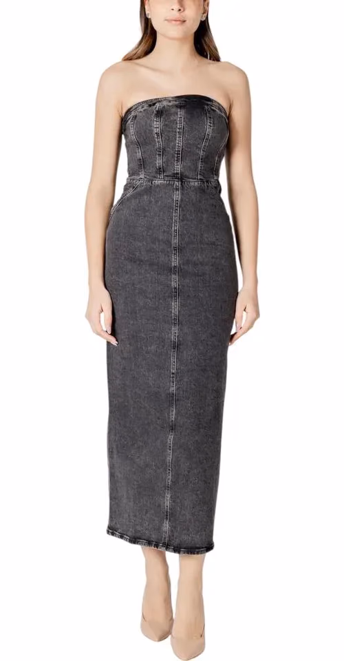 ICHI Black Cotton Midi Dress