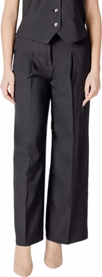 Black Polyester Casual Pants