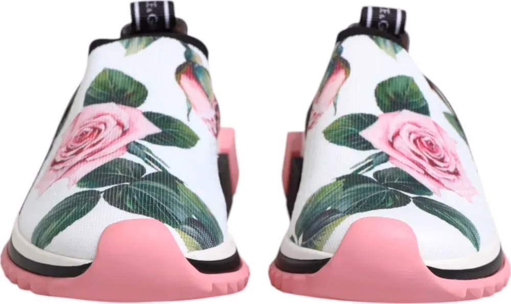 Dolce & Gabbana White Rose Print Sorrento Sneakers Shoes