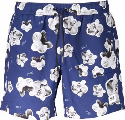 Blue Polyester Men's Swim Boxer