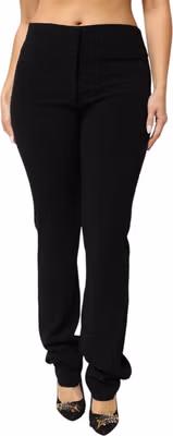Black Viscose Acetate Blend Straight Leg High Waist Pants
