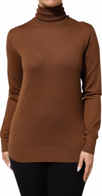 Brown Cashmere Turtle Neck Pullover Sweater