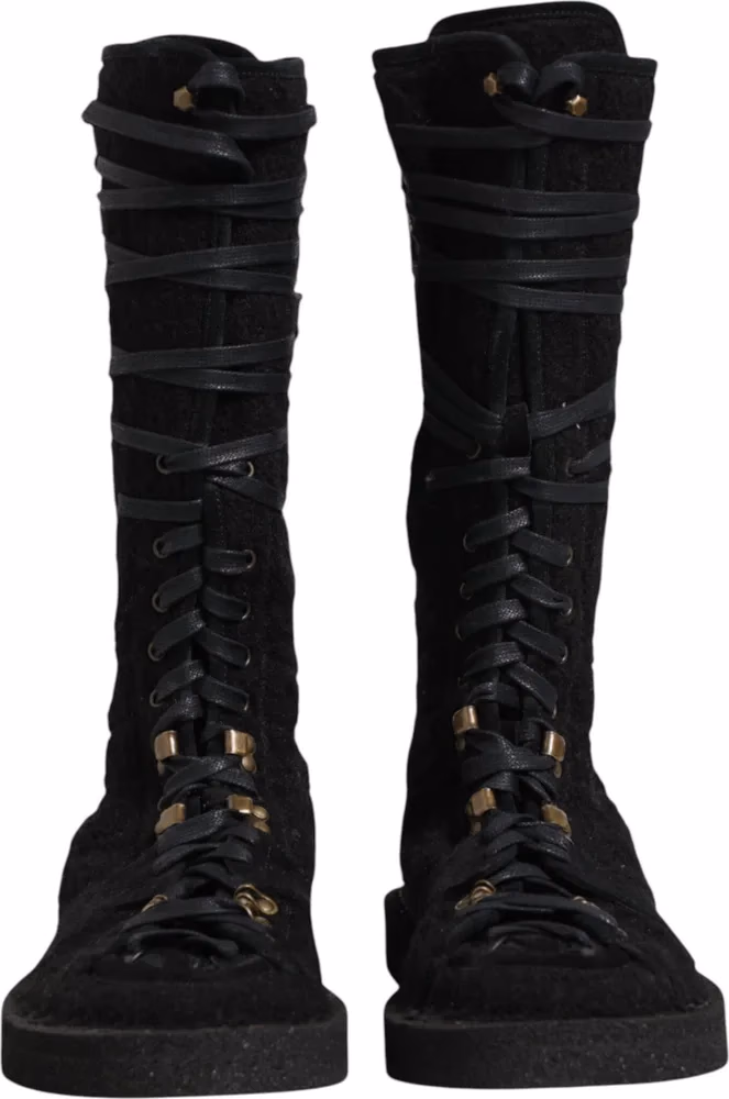Dolce & Gabbana Black Alpaca Wool Suede Mid Calf Boots Shoes