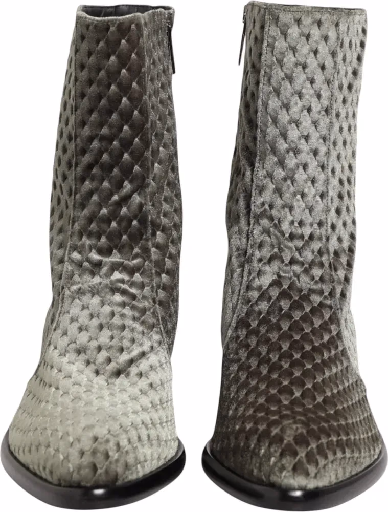 Dolce & Gabbana Gray Cotton Velvet Mid Calf Short Boots Shoes