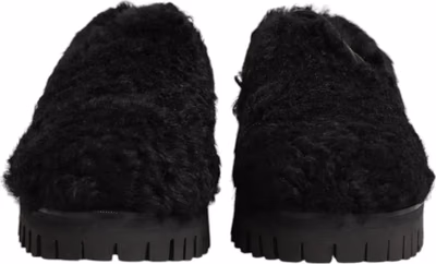 Dress Black Fur Leather Slippers Men Shoes