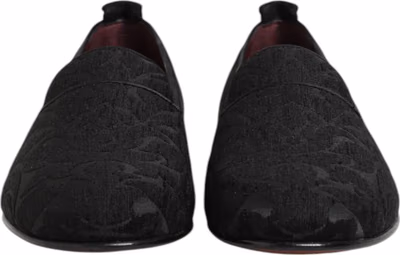 Black Brocade Loafers Slip On Men Dress Shoes