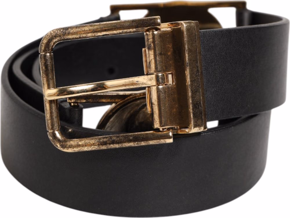 Dolce & Gabbana Black Leather Gold Silver Coin Buckle Belt