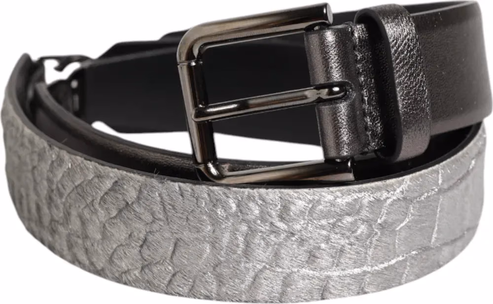 Dolce & Gabbana Black Silver Pebbled Texture Leather Buckle Men Belt