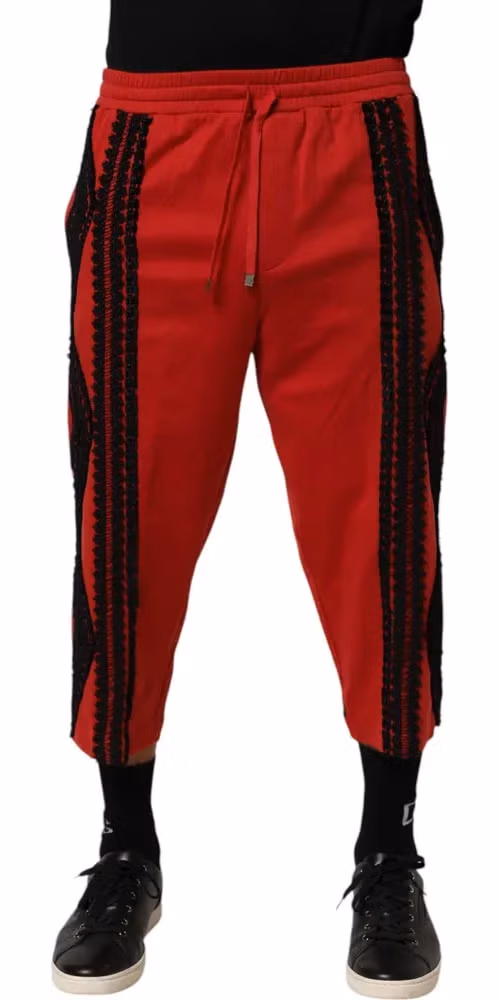 Dolce & Gabbana Red Embroidered Casual Cropped Trouser Pants