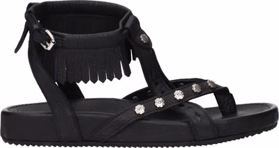 Black Leather Flat Sandals