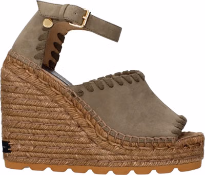 Green Leather Wedge Sandals