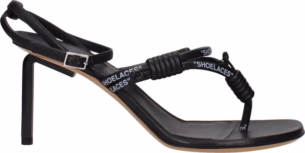 Off-White Black Leather Flip-Flop Sandals