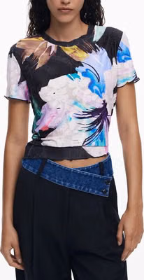 Black Polyester Women T-Shirt
