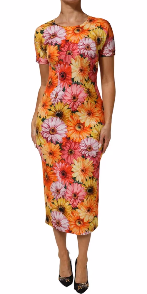 Dolce & Gabbana Multicolor Floral Print SilkSheath Midi Dress