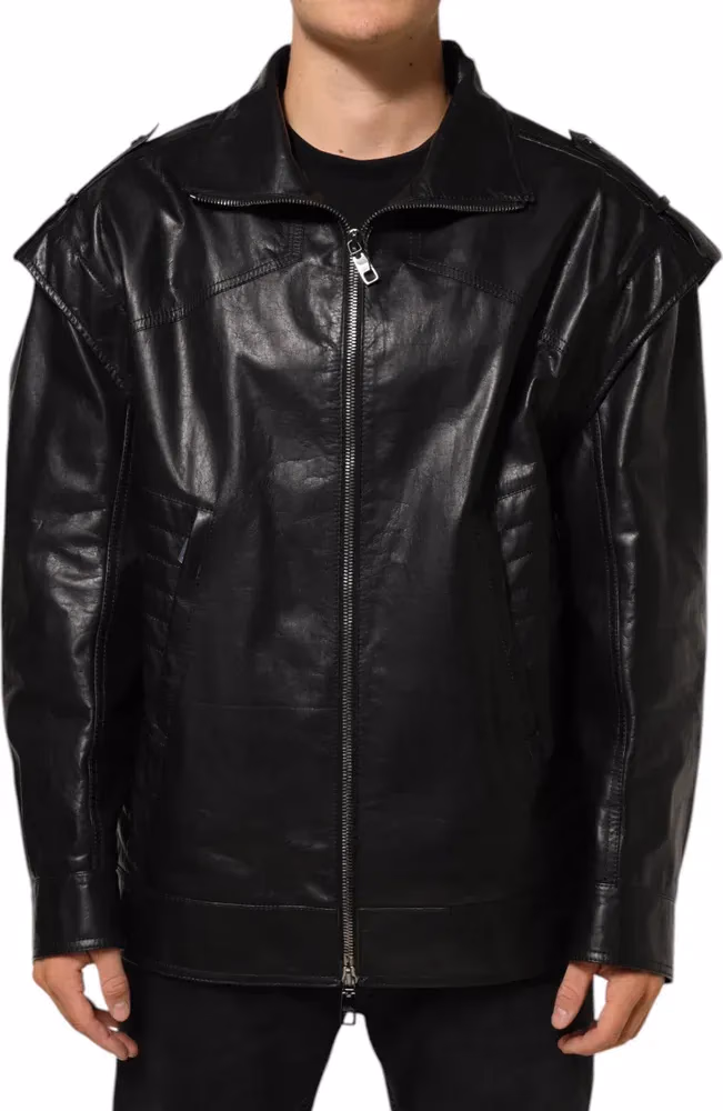 Dolce & Gabbana Black Leather Full Zip Biker Blouson Jacket